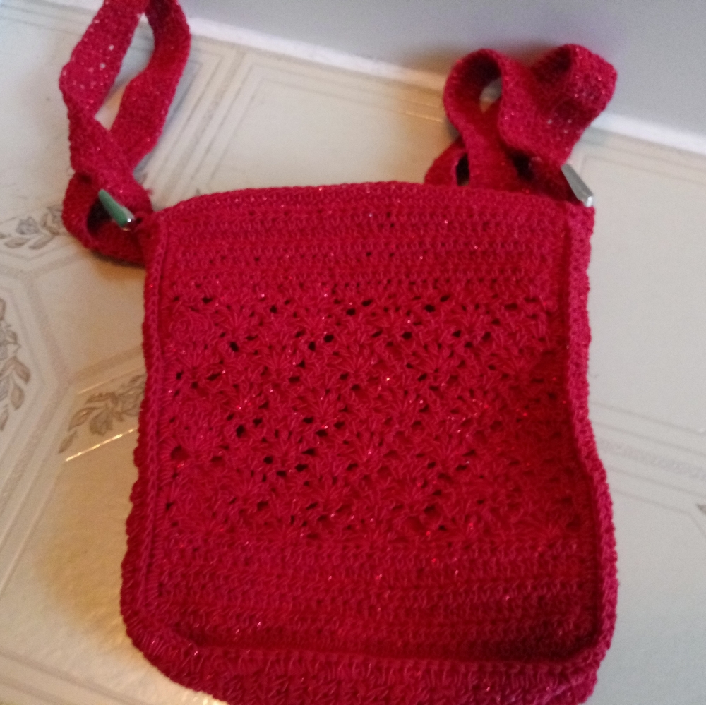 Small red evening bag long strap